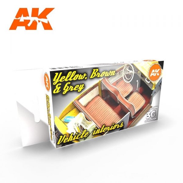 AK Interactive AK11684 YELLOW, BROWN &amp; GREY VEHICLE INTERIORS 6x17 ml