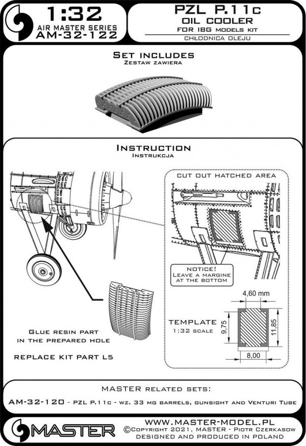 Master AM-32-122 PZL P.11c - chłodnica oleju (Arma Hobby kit) 1/32