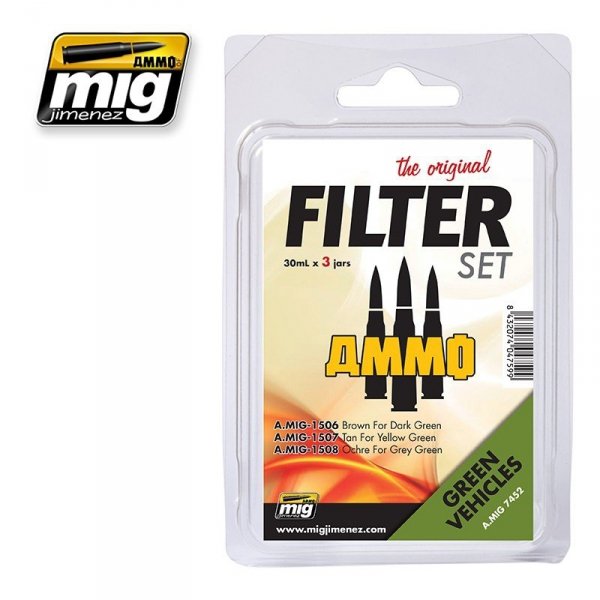 AMMO of Mig Jimenez 7452 FILTER SET FOR GREEN VEHICLES 3x30ml