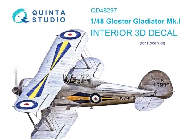 Quinta Studio QD48297 Gloster Gladiator MKI 3D-Printed &amp; coloured Interior on decal paper (Roden) 1/48