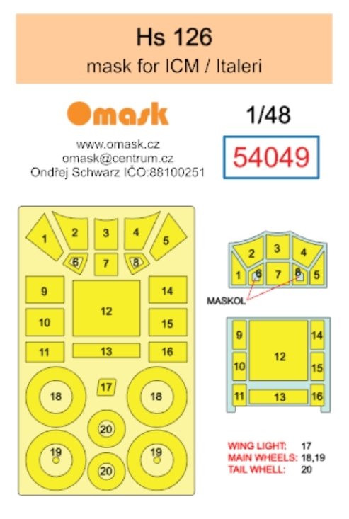Omask 54049 Hs 126 mask (for ICM / Italeri) 1/48