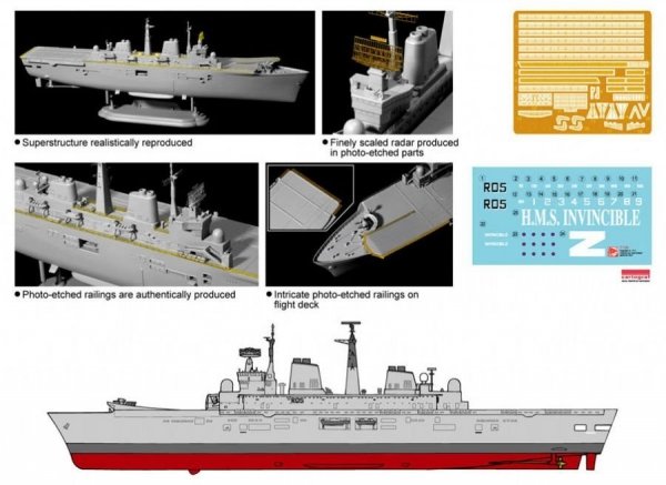 Dragon 7128 H.M.S. Invincible Light Aircraft Carrier (Falklands War 30th Anniversary) 1/700