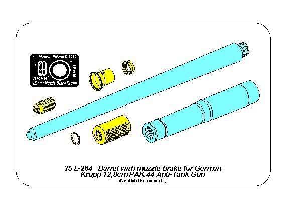 Aber 35L-264 Lufa z hamulcem wylotowym do niemieckiej armaty p/panc. Krupp 12,8cm PAK 44 (Great Wall) 1/35