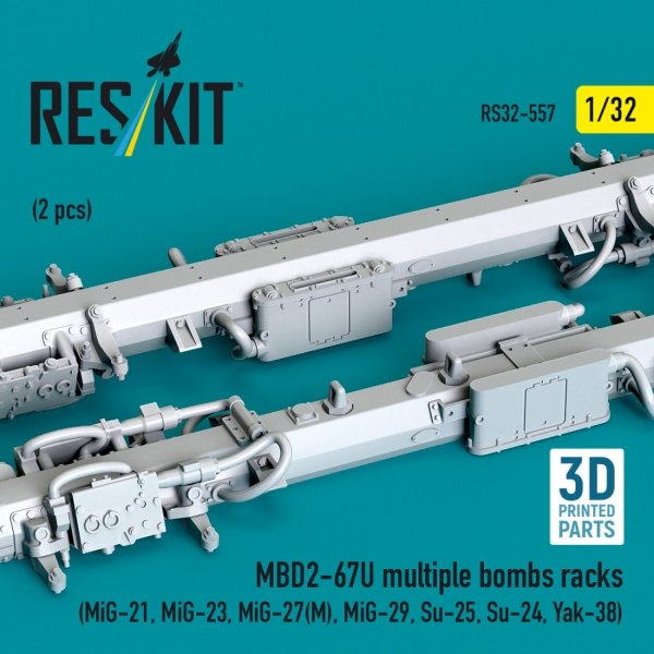 RESKIT RS32-0557 MBD2-67U multiple bombs racks (2 pcs) (MiG-21, MiG-23, MiG-27(М), MiG-29, Su-25, Su-24, Yak-38) (3D Printed) (1/32)