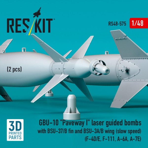 RESKIT RS48-0575 GBU-10 "Paveway I" laser guided bombs with BSU-37/B fin and BSU-3A/B wing (slow speed) (2 pcs) (3D Printed) 1/48