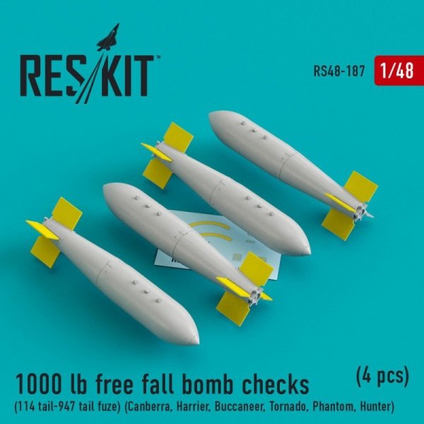 RESKIT RS48-0187 1000 lb free fall bomb checks (114 tail-947 tail fuze)(4 pcs) 1/48