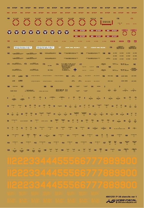 HobbyDecal ST48012V1 P-38 Stencils ver 1 1/48