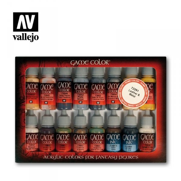 Vallejo 72291 Leather &amp; Metal Colors Set 16x17ml