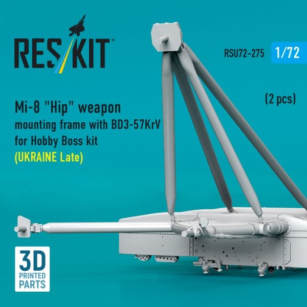 RESKIT RSU72-0275 Mi-8 "Hip" weapon mounting frame with BD3-57KrV for Hobby Boss kit (UKRAINE Late) (2 pcs) (3D Printed) (1/72)