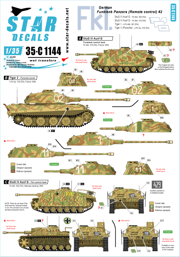 Star Decals 35-C1144 German Funklenk (Fkl) Panzers #2.1/35