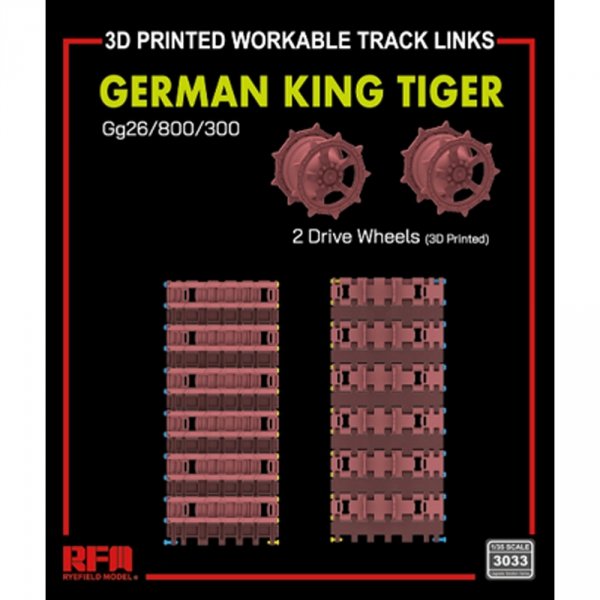 Rye Field Model 3033 King Tiger Tank GG26/800/300 Workable Track Links w/Drive Wheels (3D Printed) 1/35