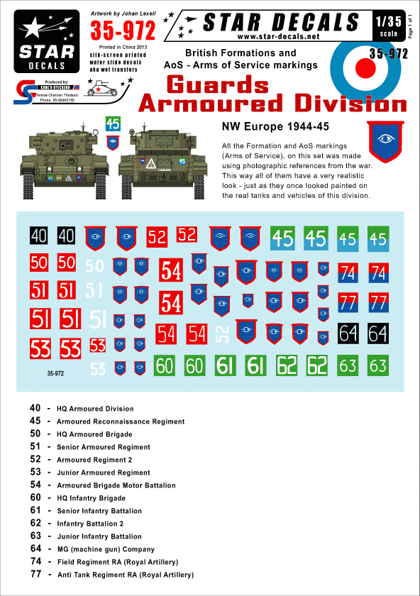 Star Decals 35-972 British Guards Armoured Division 1/35