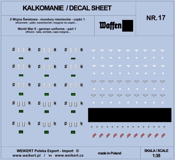 Weikert Decals DEC217 Mundury niemieckie - patki, naramienniki, insygnia na czapki - WAFFEN SS - ver.1 - vol.17 1/35