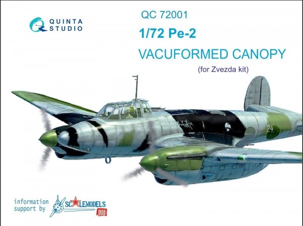 Quinta Studio QC72001 Pe-2 vacuformed clear canopy (for 7283 Zvezda kit) 1/72