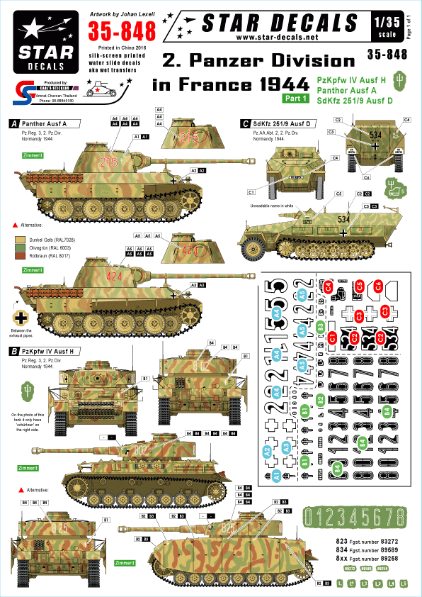 Star Decals 35-848 2. Panzer Division in France 1944 1/35