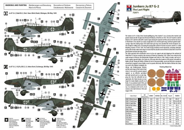 Hobby 2000 72071 Junkers Ju 87 G-2 The Last Flight ( ACADEMY + CARTOGRAF + MASKI ) 1/72