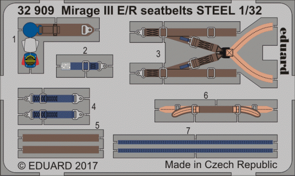 Eduard 32909 Mirage III E/ R seatbelts STEEL ITALERI 1/32