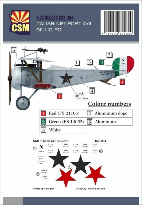 Copper State Models D32-004 Italian Nieuport XVII Giulio Poli 1/32