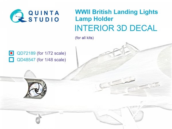 Quinta Studio QD72189 Lamp holder for WWII British landing lights 3D-Printed &amp; coloured Interior on decal paper (All kits) 1/72