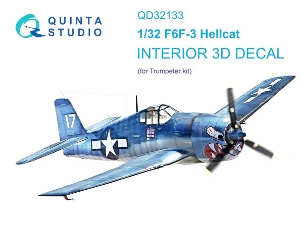 Quinta Studio QD32133 F6F-3 Hellcat 3D-Printed &amp; coloured Interior on decal paper (Trumpeter) 1/32
