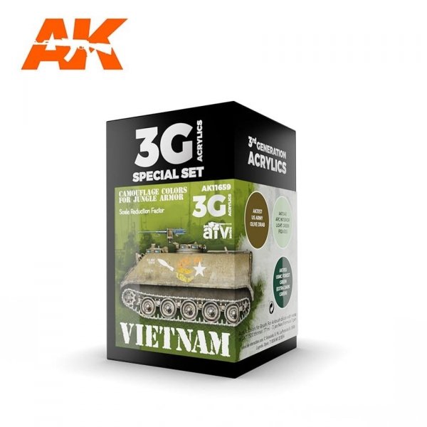 AK Interactive AK11659 VIETNAM CAMOUFLAGE COLORS FOR JUNGLE COLORS 3x17 ml