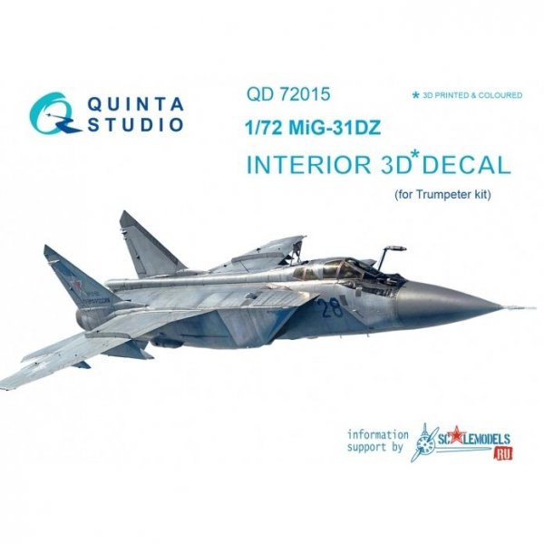 Quinta Studio QD72015 MiG-31DZ 3D-Printed &amp; coloured Interior on decal paper (for Trumpeter kit) 1/72