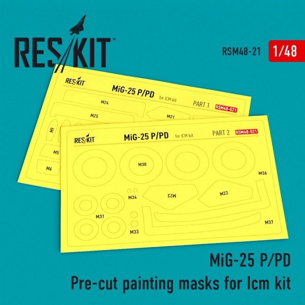 RESKIT RSM48-0021 MIG-25 (P,PD) PRE-CUT PAINTING MASKS FOR ICM KIT 1/48