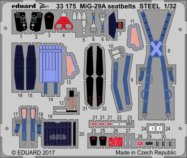 Eduard 33175 MiG-29A seatbelts STEEL TRUMPETER 1/32
