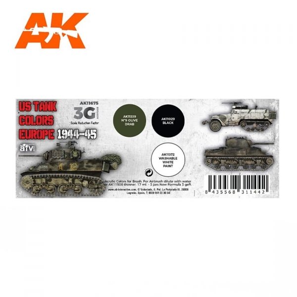 AK Interactive AK11675 US TANK COLORS EUROPE 1944-1945 3x17 ml