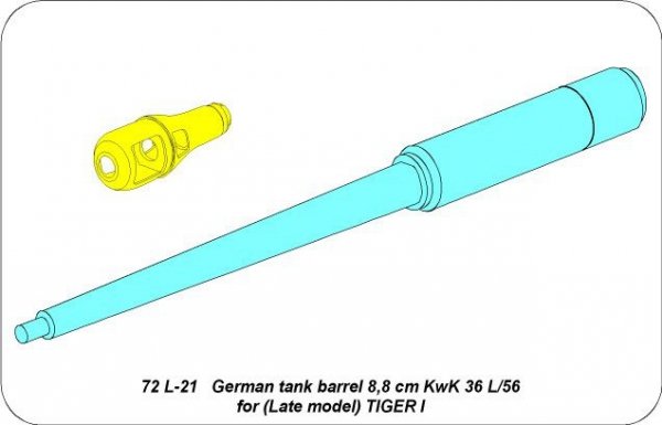 Aber 72L-21 Lufa 8,8cm KwK36 L/56 do późnego czołgu Tiger I / German tank barrel 8,8cm KwK 36 L/56 for (Late model) Tiger I 1/72