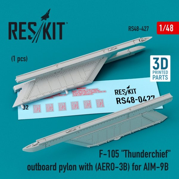RESKIT RS48-0427 F-105 &quot;THUNDERCHIEF&quot; OUTBOARD PYLON (AERO-3B) FOR AIM-9B (3D PRINTED) 1/48