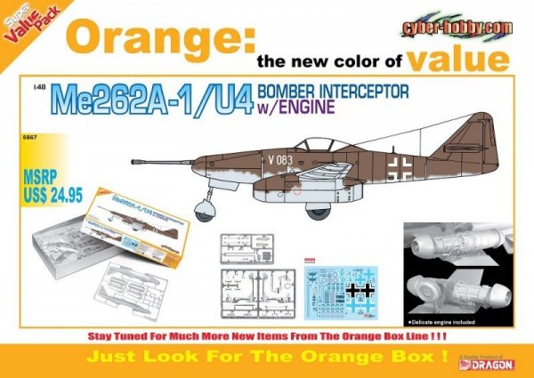 Cyber Hobby 5567 Me262A-1/U4 BOMBER INTERCEPTOR w/ENGINE (1:48)