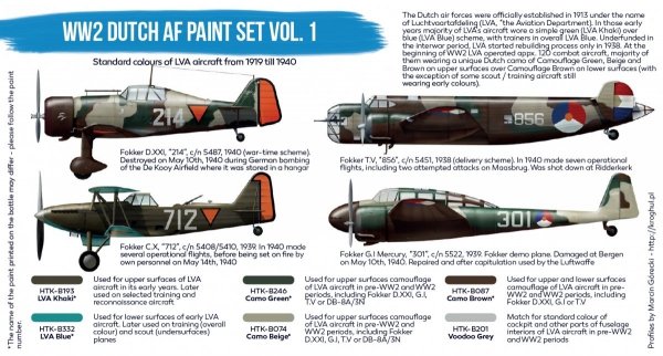 Hataka BS107 WW2 Dutch AF Paint Set Vol. 1 set 6x17 ml