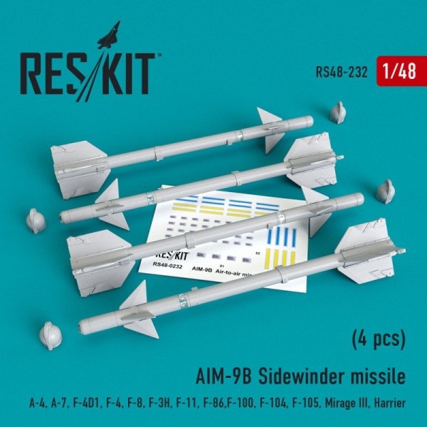 RESKIT RS48-0232 AIM-9B Sidewinder  missile (4 pcs) 1/48