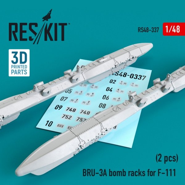 RESKIT RS48-0337 BRU-3A BOMB RACKS FOR F-111 (2 PCS) (3D PRINTED) 1/48