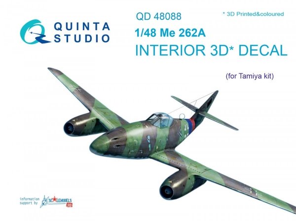 Quinta Studio QD48088 Me-262A 3D-Printed &amp; coloured Interior on decal paper (for Tamiya kit) 1/48