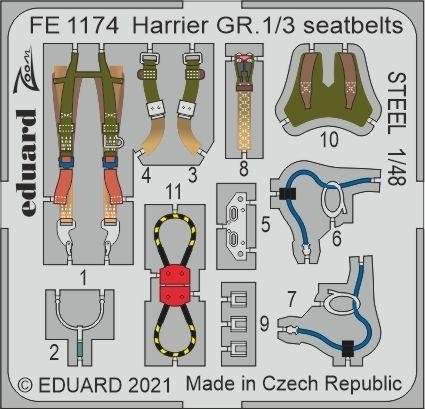 Eduard FE1174 Harrier GR.1/3 seatbelts STEEL KINETIC 1/48