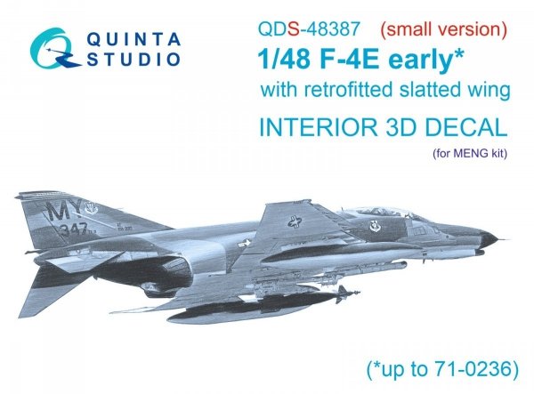 Quinta Studio QDS48387 F-4E early with slatted wing 3D-Printed &amp; coloured Interior on decal paper (Meng) (Small version) 1/48