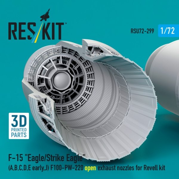 RESKIT RSU72-0299 F‑15 "Eagle/Strike Eagle" (A, B, C, D, E early, J) F100-PW-220 open exhaust nozzles for Revell kit (3D Printed) (1/72)