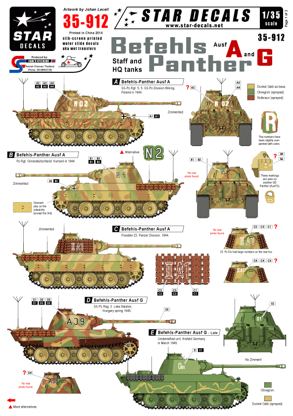 Star Decals 35-912 Befehls-Panther Ausf A and G 1/35