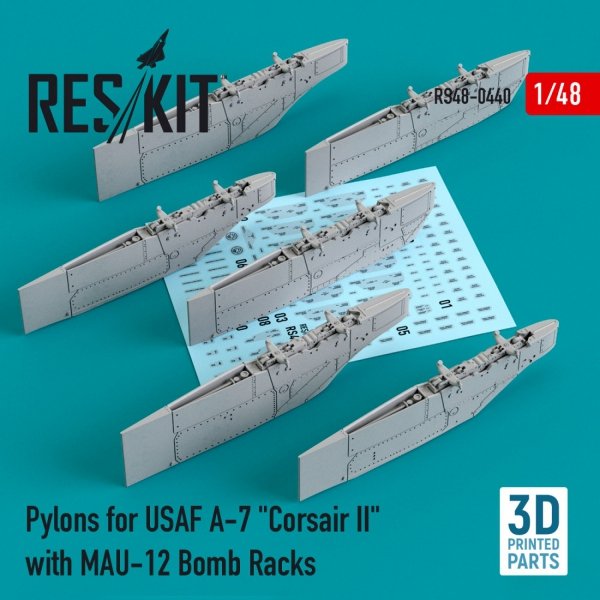 RESKIT RS48-0440 PYLONS FOR USAF A-7 &quot;CORSAIR II&quot; WITH MAU-12 BOMB RACKS (3D PRINTED) 1/48