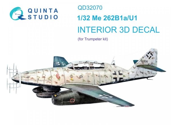 Quinta Studio QD32070 Me 262B1a/U-1 3D-Printed &amp; coloured Interior on decal paper (Trumpeter) 1/32