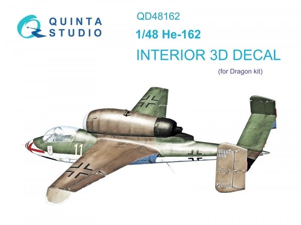 Quinta Studio QD48162 He 162 3D-Printed &amp; coloured Interior on decal paper (Dragon) 1/48