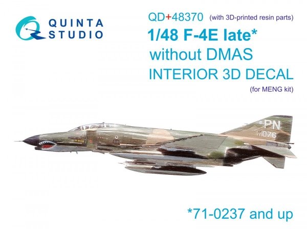Quinta Studio QD+48370 F-4E late without DMAS 3D-Printed &amp; coloured Interior on decal paper (Meng) (with 3D-printed resin parts) 1/48