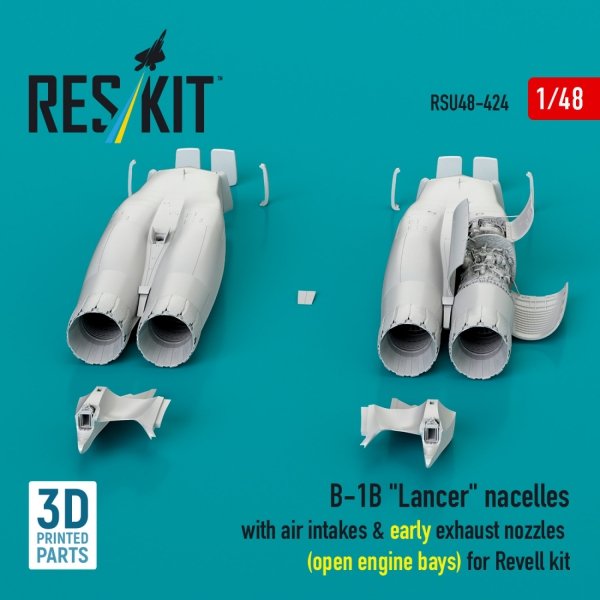 RESKIT RSU48-0424 B-1B "Lancer" nacelles with air intakes &amp; early exhaust nozzles (open engine bay) for Revell kit (3D Printed) (1/48)