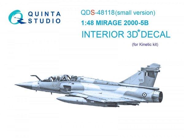 Quinta Studio QDS48118 Mirage 2000-5B 3D-Printed &amp; coloured Interior on decal paper (Kinetic) (Small version) 1/48