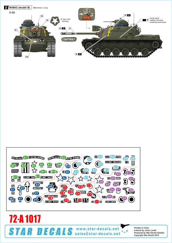 Star Decals 72-A1017 M67 Zippo. 1st Tank Battalion, M67A2 Flame tank 1/72