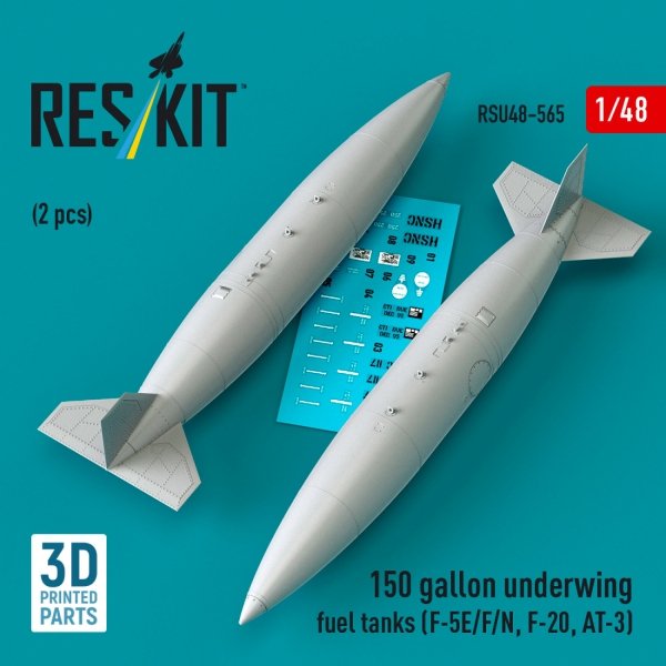 RESKIT RSU48-0565 150 gallon underwing fuel tanks (2 pcs) (F-5E/F/N, F-20, AT-3) (3D Printed) (1/48)
