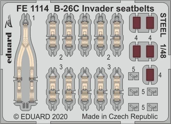 Eduard FE1114 B-26C Invader seatbelts STEEL 1/48 ICM