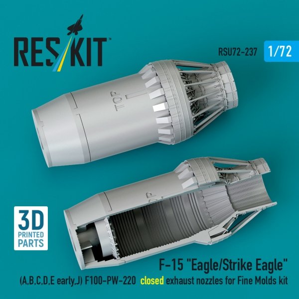RESKIT RSU72-0237 F-15 "Eagle/Strike Eagle" (A,B,C,D,E early,J) F100-PW-220 closed exhaust nozzles for Fine Molds kit (3D Printed) 1/72